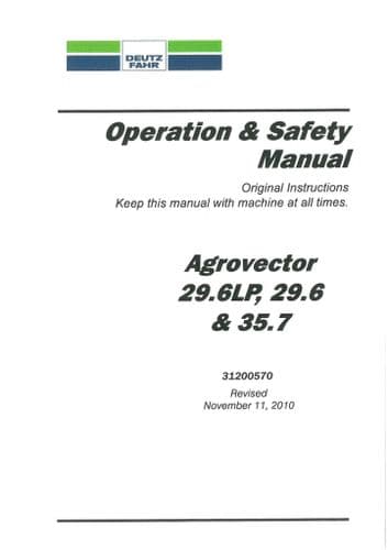 JLG Telehandler L2906H, 2906H, 3507H, 619A, 723A Deutz Fahr Agrovector 29.6LP, 29.6, 35.7 Operators.