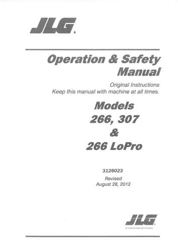 JLG Telescopic Handler 266 307 & 266 LoPro Operators Manual