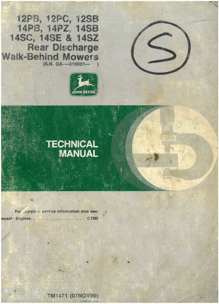 John Deere 12PB 12PC 12SB 14PB 14PZ 14SB 14SC 14SE 14SZ Rear Discharge