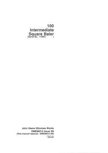 John Deere Baler 100 Operators Manual