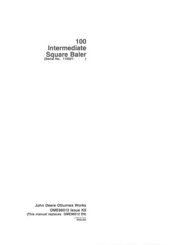 John Deere Baler 100 Operators Manual