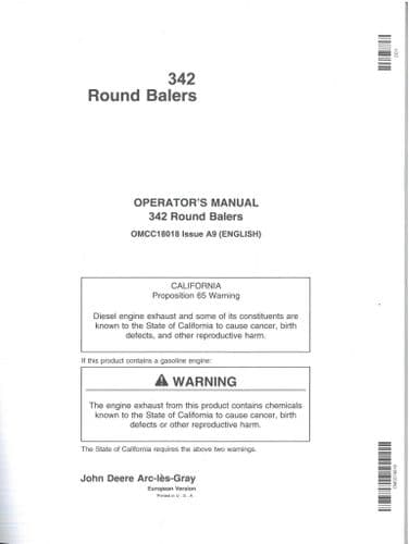 John Deere Baler 342 Operators Manual