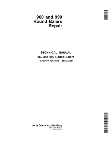 John Deere Baler 960 and 990 Workshop Service Technical Manual - TM300419