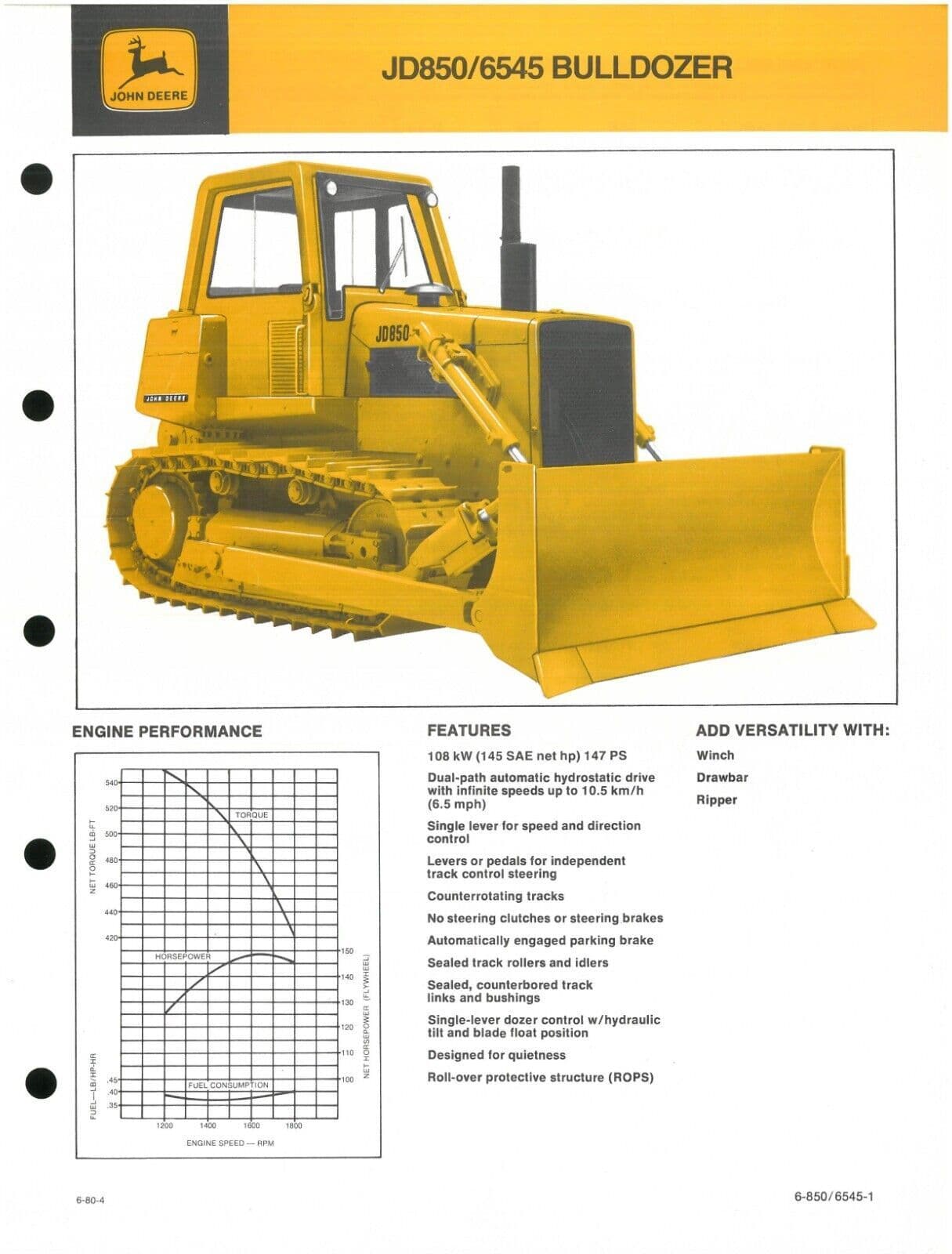 John Deere Bulldozer JD850 6545 Brochure John Deere Bulldozer JD850 6545 Brochure