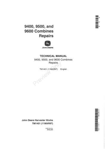 John Deere Combine 9400 9500 9600 Service Workshop Manual