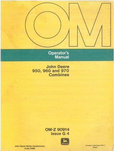 John Deere Combine 950 960 & 970 Operators Manual - ORIGINAL MANUAL
