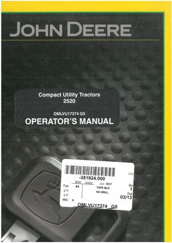 John Deere Compact Utility Tractor 2520 Operators Manual - ORIGINAL - OMLVU17374G5