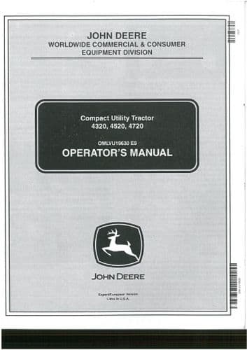 John Deere Compact Utility Tractor 4120 4320 4520 4720 Operators Manual