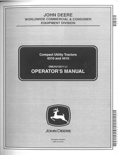 John Deere Compact Utility Tractor 4310 4410 Operators Manual