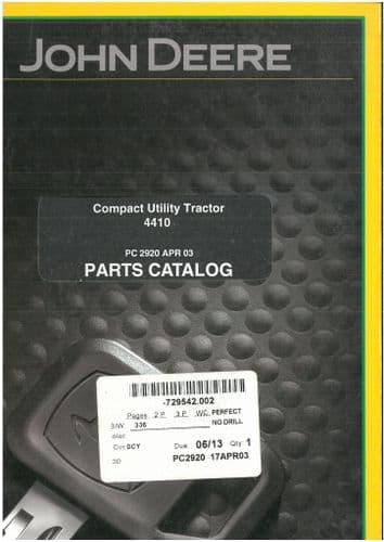 John Deere Compact Utility Tractors 4410 Parts Manual - PC2920