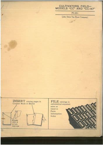 John Deere Cultivators Field Models 'CC 'CC-147' - PC231 Parts Manual