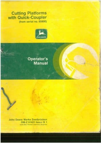 John Deere Cutting Platforms with Quick Coupler for Combines Operators Manual from #65800