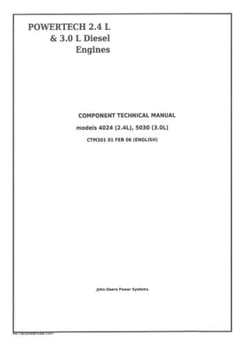 John Deere Diesel Engine 2.4L 4024  & 3.0L 5030 Component Technical Workshop Manual