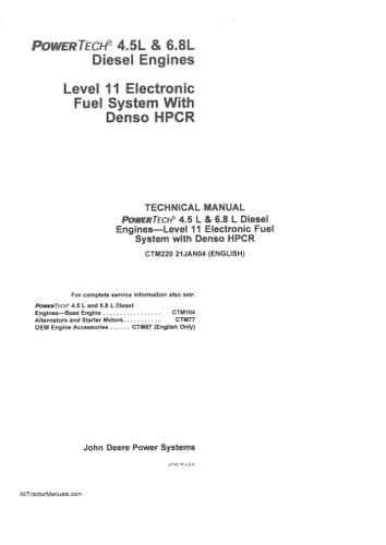 John Deere Diesel Engine 4.5L & 6.8L Electronic Fuel System  HPCR Technical Workshop Service Manual