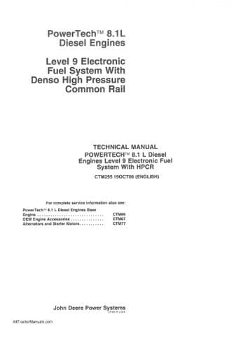 John Deere Diesel Engine 8.1L Electronic Fuel System with Denso High Pressure Common Rail Technical