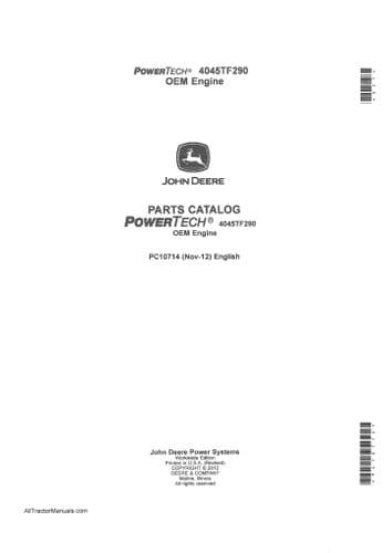 John Deere Diesel Engine OEM PowerTech 4045TF290 Parts Manual