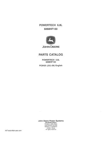 John Deere Diesel Engine PowerTech 6.8L 6068HF150 Parts Manual