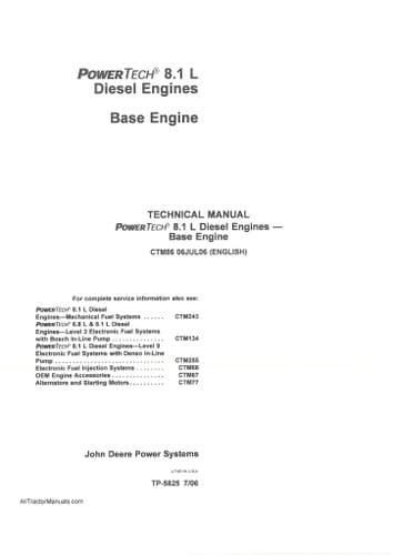 John Deere Diesel Engine PowerTech 8.1L Base Engine Technical Workshop Service Manual