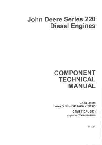 John Deere Diesel Engine Series 220 Component Technical Manual