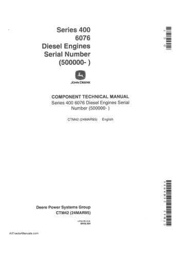 John Deere Diesel Engine Series 400 - 6076 Component Technical Workshop Manual