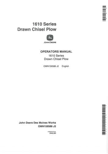 John Deere Drawn Chisel Plow 1610 Series Operators Manual