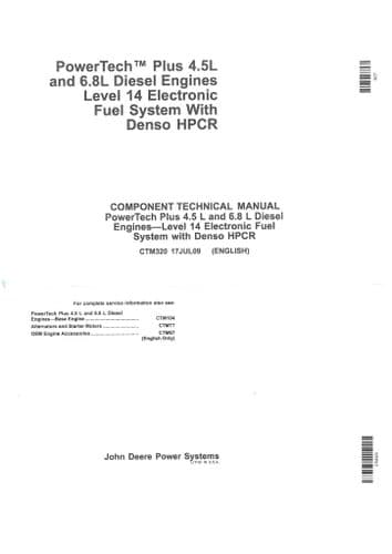 John Deere Engine PowerTech Plus 4 5L & 6 8L Diesel Component Technical Manual -CTM320