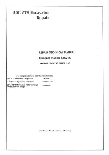 John Deere Excavator 50C ZTS Workshop Service Repair Manual TM2056