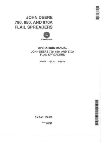John Deere Flail Spreaders 790 850 870A Operators Manual