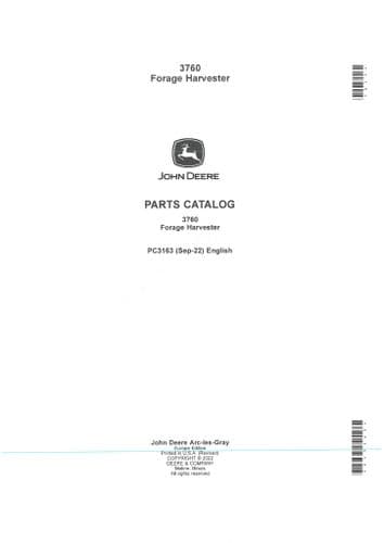 John Deere Forage Harvester 3760 Parts Manual
