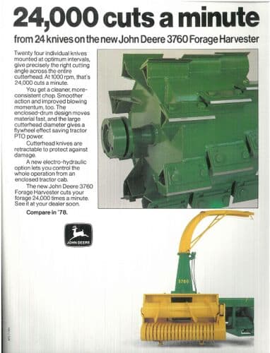 John Deere Forage Harvester Model 3760 Forager 24000 Cuts Per Minute 'New for 78' Brochure