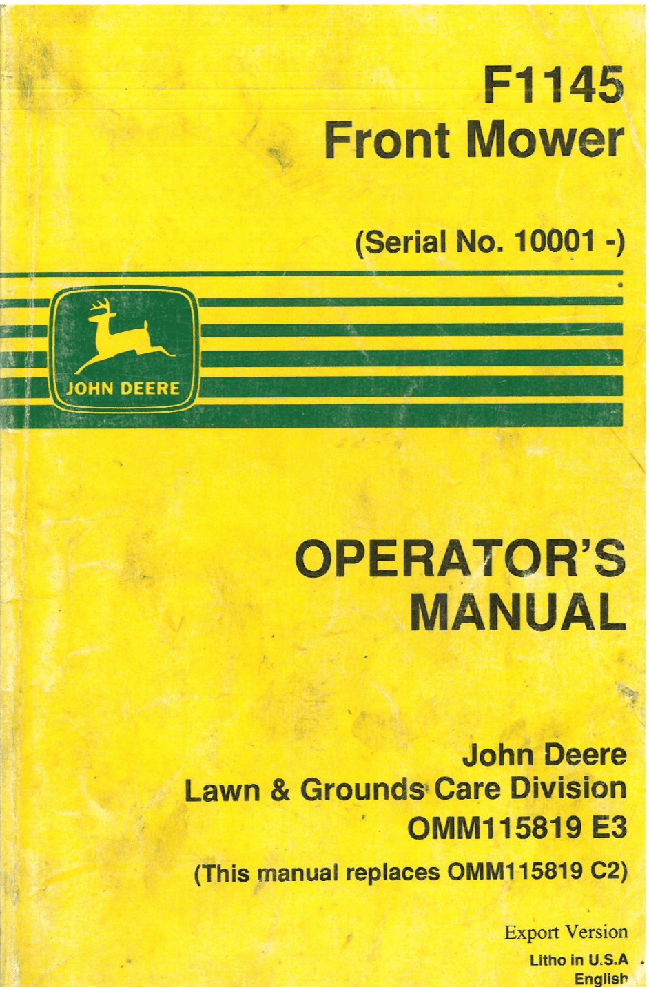 John Deere Front Mower F1145 Operators Manual ORIGINAL