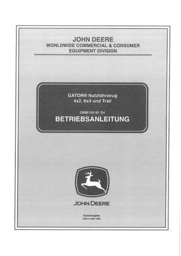 John Deere Gator Utility Vehicle ATV  4x2, 6x4 & Trail Operators Manual - GERMAN