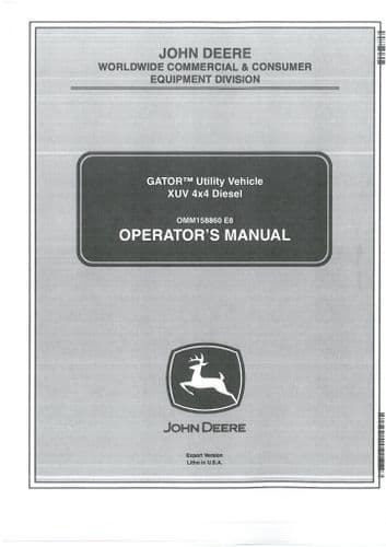 John Deere Gator Utility Vehicle XUV 4x4 Diesel Operators Manual
