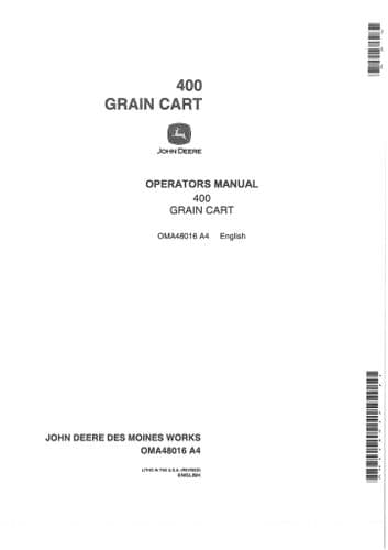 John Deere Grain Cart 400 Operators Manual