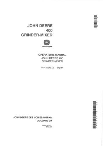 John Deere Grinder Mixer 400 Operators Manual