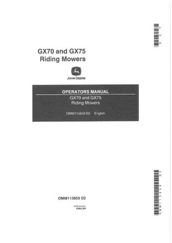 John Deere GX70 and GX75 Riding Mowers Operators Manual