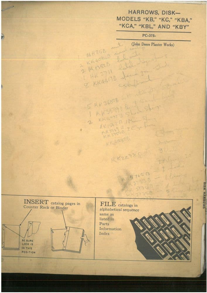 John Deere Harrows Disk KB KC KBA KCA KBL KBY PC375 Parts Manual
