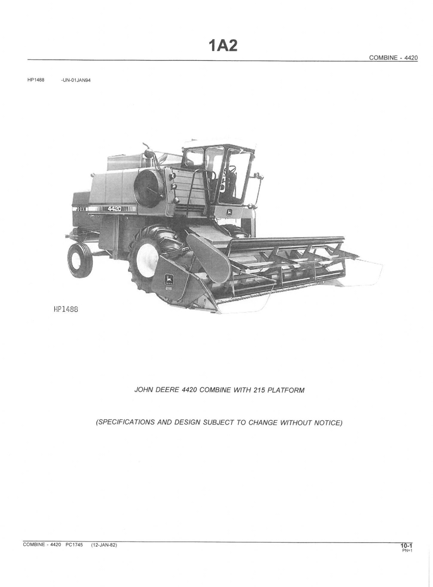 John Deere Harvester 4420 Parts Manual