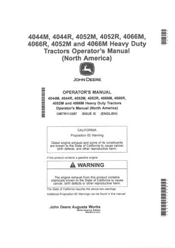 John Deere Heavy Duty Tractor 4044M 4044R 4052M 4052R 4066M 4066R 4052M 4066M Operators Manual