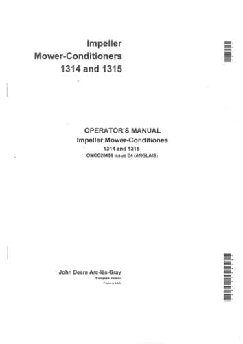 John Deere Impeller Mower Conditioner 1314 & 1315 Operators Manual
