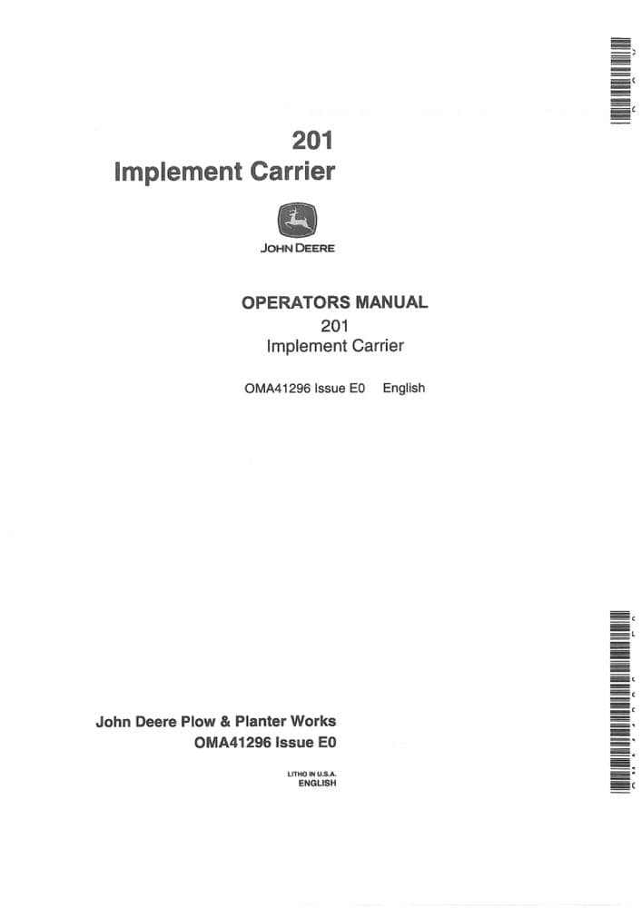 John Deere Implement Carrier 201 Operators Manual