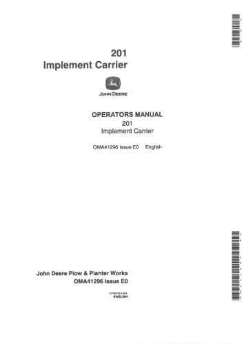John Deere Implement Carrier 201 Operators Manual