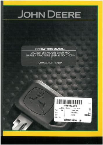John Deere Lawn and Garden Tractor 240 260 265 285 Operators Manual - ORIGINAL OMM95270