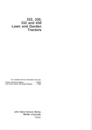 John Deere Lawn and Garden Tractor 322 330 332 430 Workshop Manual