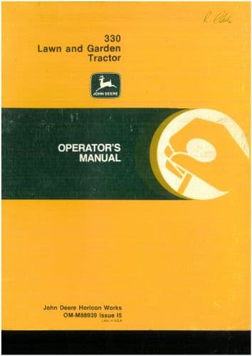 John Deere Lawn and Garden Tractor 330 Operators Manual