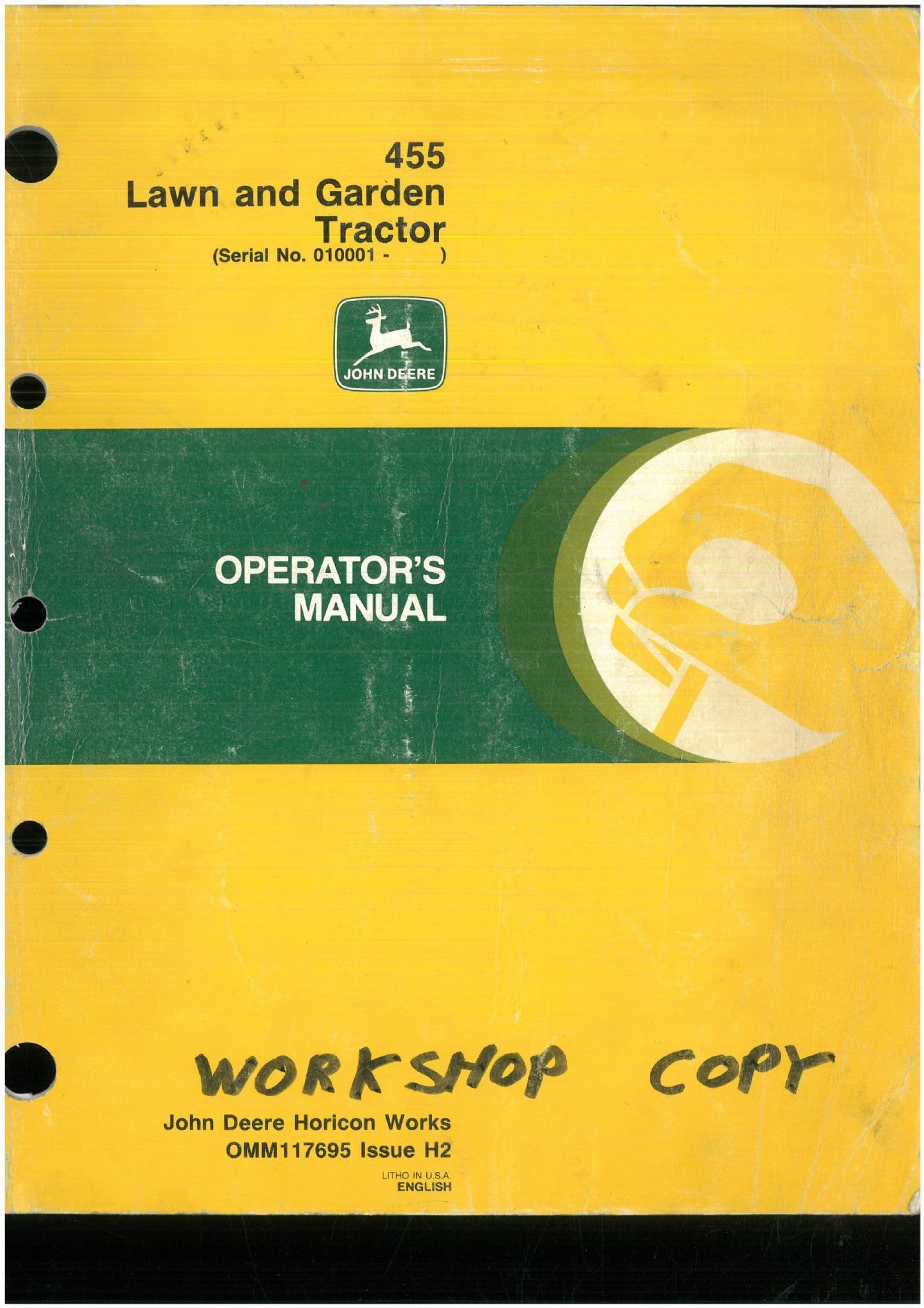 Union 455 Handbook.pdf John Deere Lawn and Garden Tractor 455 Operators Manual - ORIGINAL