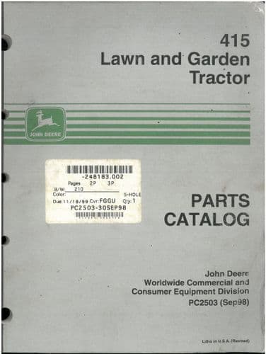 John Deere Lawn  & Garden Tractor  415 Parts Manual