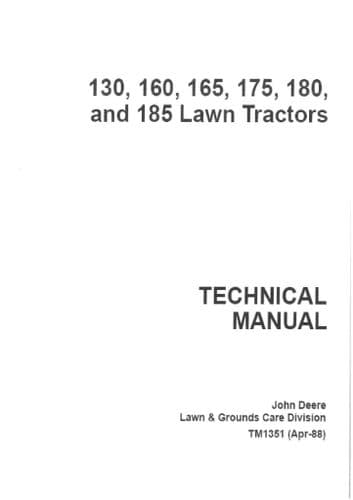 John Deere Lawn Tractor 130 160 165 175 180 185 Workshop Manual