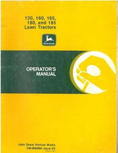 John Deere Lawn Tractor 130 160 165 180 185 Operators Manual
