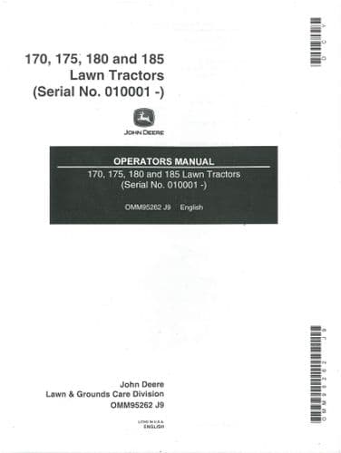 John Deere Lawn Tractors 170 175 180 185 Operators Manual